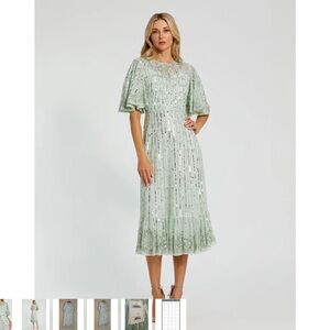 Mac Duggal Green Ruffled Tiered Midi Dress